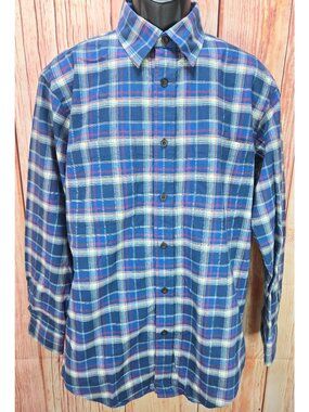 Orvis Blue Plaid Long Sleeve Mens Shirt Medium
